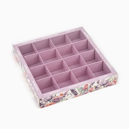 Цена за 5 шт. Коробка под 16 конфет с ячейками Цветы, 19?19?3 см