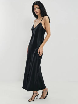 Атласное платье миди на бретелях / Zarina  фото 4