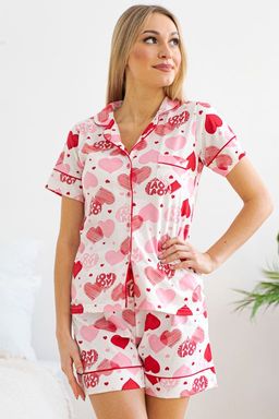 Костюм женский из жакета с коротким рукавом и шорт из кулирки Рейчел сердца, красный - Амадэль фото 6