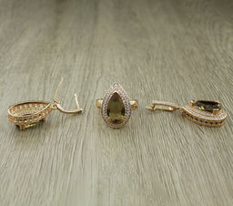 Комплект Султан-30, султанит, покрытие под золото, размеры кольца: 17, 18, 19, 20 - Agat77 фото 3