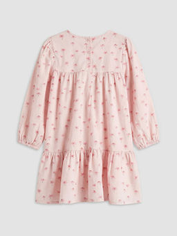 Kare Yaka ?i?ekli K?z ?ocuk Elbise