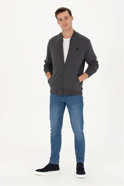 U. S. Polo Assn Мужской вязаный кардиган антрацитового цвета с воротником стойкой - U.s. polo assn фото 4