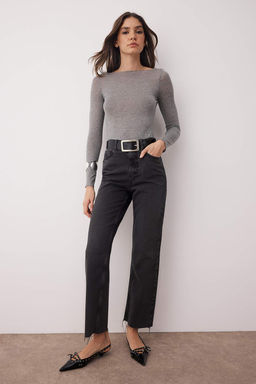 Antrasit Yuksek Bel Straight Duz Paca Jeans TWOAW26JE00185 - Trendyolmilla фото 2