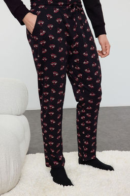 TRENDYOL MAN Siyah Regular Fit Bask?l? Etiketli Orme Pijama Tak?m? TMNAW25PT00012 - Trendyolmilla фото 5