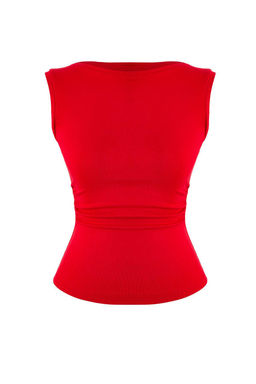 K?rm?z? Fitted/Vucuda Oturan Kay?k Yaka Kolsuz Yumusak Orme Bluz TWOSS26BZ00045