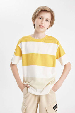 Полосатая футболка с короткими рукавами для мальчиков с круглым вырезом