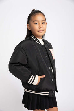 Водоотталкивающее пальто-бомбер с воротником-стойкой и вышивкой для девочек - Defacto фото 7