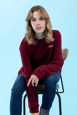 Bordo Bisiklet Yaka Basic Sweatshirt