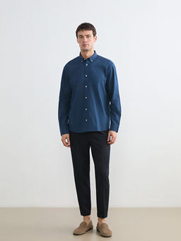 Regular Fit Keten G?r?n?ml? Erkek G?mlek