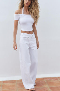 HIGH-WAIST TRF WIDE-LEG CROSSOVER WAIST JEANS - Zara фото 13