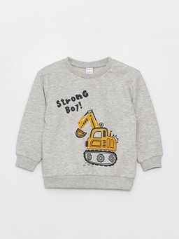 Bisiklet Yaka Bask?l? Erkek Bebek Sweatshirt