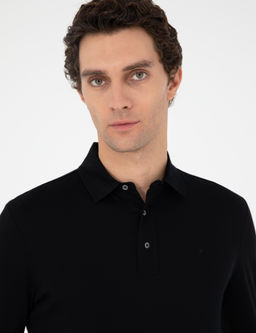 Черный хлопковый свитшот стандартного кроя с воротником поло - Cacharel фото 2