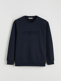 Bisiklet Yaka Bask?l? Erkek Sweatshirt