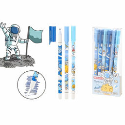 Цена за 3 шт. Ручка гелевая стираемая BASIR "Космонавт" (MP-2370) синяя, 0.5мм, корпус цветной с рисунком