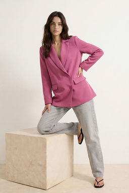 Pembe Regular Astarl? Kruvaze Kapama Dokuma Blazer Ceket TWOAW21CE0264