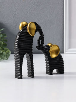 Сувенир полистоун "Слон со слонёнком. Гофре" чёрный с золотом набор 2 шт 5,5х16,5х16,5 см