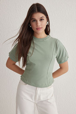 Mint Fitted/Vucuda Oturan Bisiklet Yaka Esnek Orme Bluz TWOSS25BZ00009
