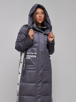 Пальто утепленное молодежное зимнее женское темно-фиолетового цвета 5873TF - Mtforce фото 11