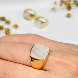 Кольцо регулируемое из хирургической стали с Перламутром 17,5-18 р