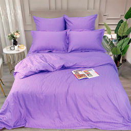 КПБ Страйп - Сатин - Сиреневый 2 сп. с Евро простыней (4 наволочки)