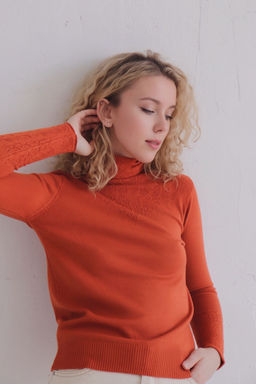 12206 Свитер с ажурной кокеткой терракотовый - Martichelli фото 3