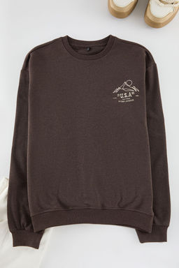 Tas Oversize/Genis Kesim Bask? ve Nak?sl? Ici Polarl? Sweatshirt TMNAW25SW00153 - Trendyolmilla фото 8