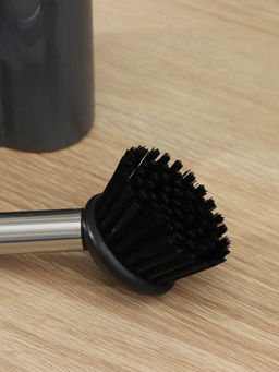 Дозатор для моющего средства Доляна «Милитари», 370 мл, с губкой и щёткой, серый