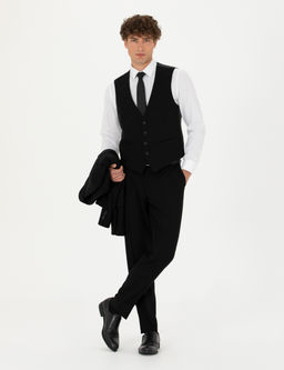 Yelekli Siyah Ekstra Slim Fit Tak_m Elbise