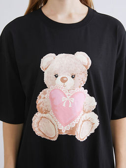 Bisiklet Yaka Ay? Teddy Bask?l? Kad?n Gecelik