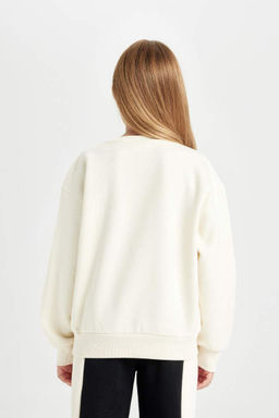 Толстовка широкого кроя с круглым вырезом цвета экрю для девочек Snoopy Oversize - Defacto фото 7