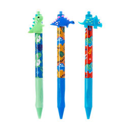 Цена за 36 шт. Стираемая ручка Yalong «Дино», гелевая, автоматическая, синий стержень, узел 0.5 мм, МИКС