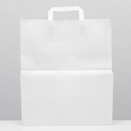 Цена за 20 шт. Пакет крафт без печати, белый, плоская ручка 32 х 20 х 37 см - Simaland фото 2