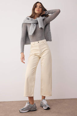 Koyu Kahverengi Yuksek Bel Bilek Boy Culotte %100 Pamuklu Jeans TWOAW26JE00190 - Trendyolmilla фото 5