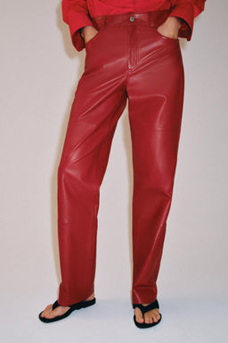 PANTAL?N PIEL 100% ZW COLLECTION LIMITED EDITION / Rojo - Zara фото 2