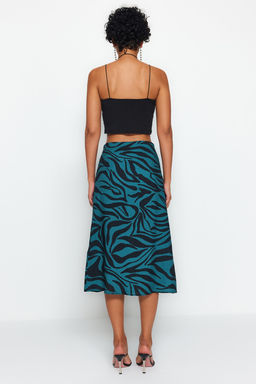 TRENDYOLMILLA Siyah Y?rtmacl? Detayl? Viskon Kumasl? Hayvan Desenli Midi Dokuma Etek TWOAW22ET0447 фото 7