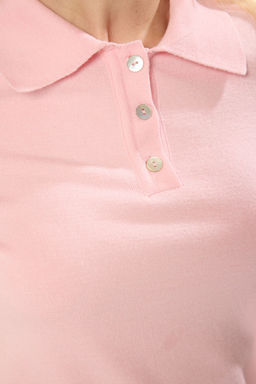 Pembe Polo Yaka Premium Iplik / Ozel Iplik Triko Bluz TWOSS25BZ00184