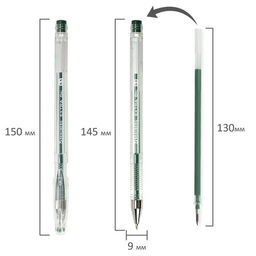 Цена за 3шт. Ручка гелевая BRAUBERG "EXTRA", ЗЕЛЕНАЯ, корпус прозрачный, узел 0,5 мм, линия 0,35 мм, 143904