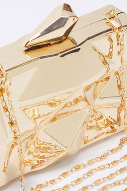 Metalik Alt?n Uc Boyutlu Abiye Kad?n S?k Mini Clutch El Cantas? TAKSS25OC00064