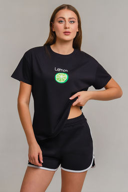 Арт. 9131 Пижама с шортами 42-50 (5 шт) Цвет:верх-черный,низ-черный