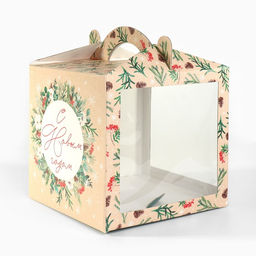 Цена за 5 шт. Коробка кондитерская с окном, сундук, «С Новым годом!» 20×20×20 см