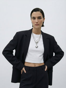 Кулон на цепочке крупное вытянутое звено 2 яруса "Сердечки", цвет серебро