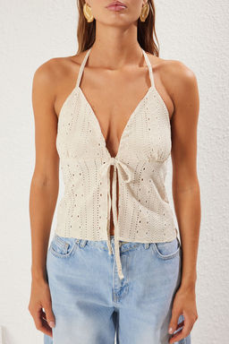 Tas Jakarl? Baglama Detayl? Fitted/Vucuda Oturan Orme Bluz TWOSS25BZ00086