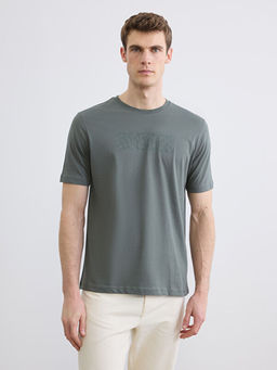 Bisiklet Yaka Bask?l? Penye Erkek Ti??rt