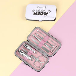 Набор маникюрный Meow, 7 предметов, цвет белый