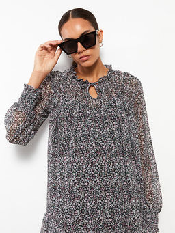 Ba?lamal? Yaka ?i?ekli Uzun Kollu Hamile Elbise