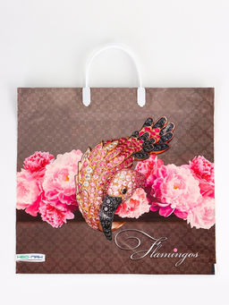 Цена за 5 шт. Пакет Розовый фламинго, полиэтиленовый, пластиковая ручка, 37?35 см, 90 мкм