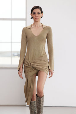 TRENDYOLMILLA Limited Edition Alt?n Mini Triko Simli Baglamal? Elbise TWOAW25EL00240  фото 3