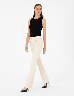 Ekru Flare Fit Kanvas Pantolon