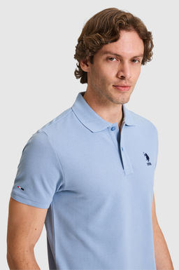 Erkek Slim Fit Polo Yaka Mavi Basic Ti__rt