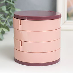 Шкатулка - органайзер для хранения украшений «Круглая. 4 уровня», пластик, зеркало, розовая, 10×10×10 см